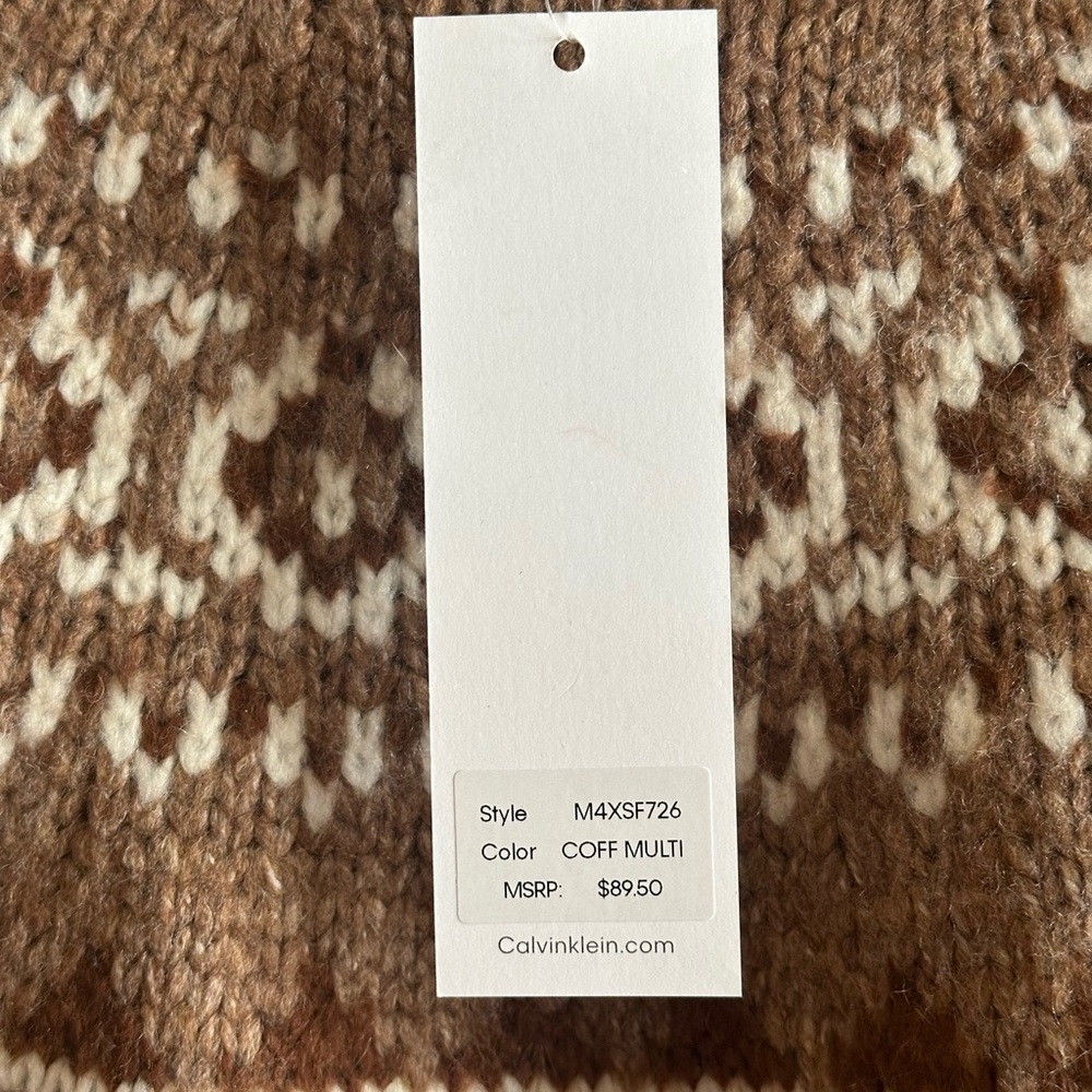 NWT Calvin Klein Brown, Tan and White Patterned Sweater - Picture 5 of 7